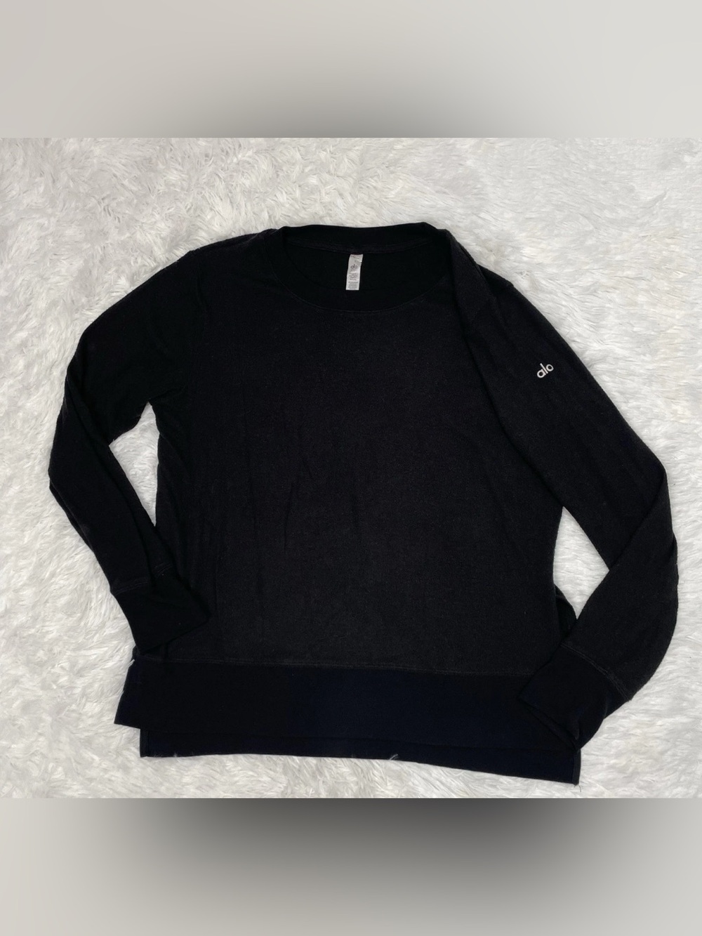 Alo Yoga Womens Size L Large Black Rayon Blend Lightweight Tunic Sweater Stretch